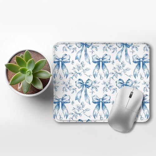 Coquette Blue Bow Floral Mouse Pad, Preppy Girly Blue Bow Flower Aesthetic Mouse Pads for Wireless Mouse Computers Laptop Desk Accessories, Preppy Girly Office Supplies, 9.5x7.9 Inch - Image 3