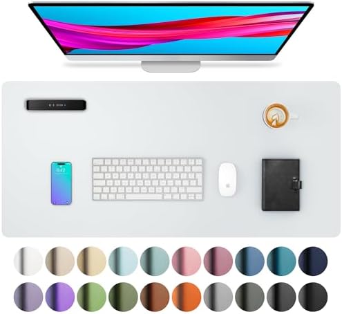 Aothia Leather Desk Pad Protector, Office Mat, Large Mouse Pad, Non-Slip PU Leather Blotter, Laptop Desk Pad, Waterproof Writing Pad for Office and Home (Barely Grey, 31.5" x 15.7") by AothiaSimpleNaturalUnique