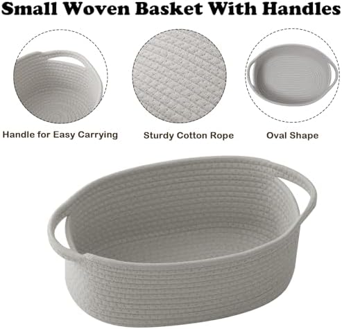 Grey Small Woven Rope Basket with Handles - Image 3