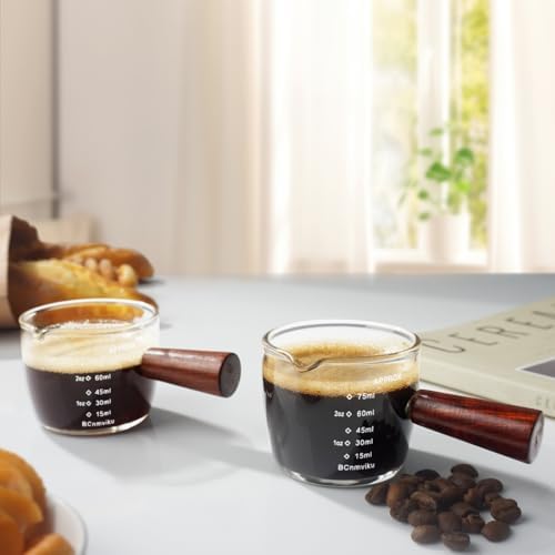 1 Pack Espresso Shot Glass 75ML Triple Pitcher Barista Single Spouts With Wood Handle By BCnmviku - Image 3