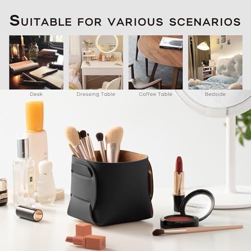 HOMIEAZICOZI 2-Pack Cork Leather Desk Accessories Storage - Pencil Pen Holder - Makeup Brush Holder Organizer - Stylish Addition to Home Decor (Black) - Image 5