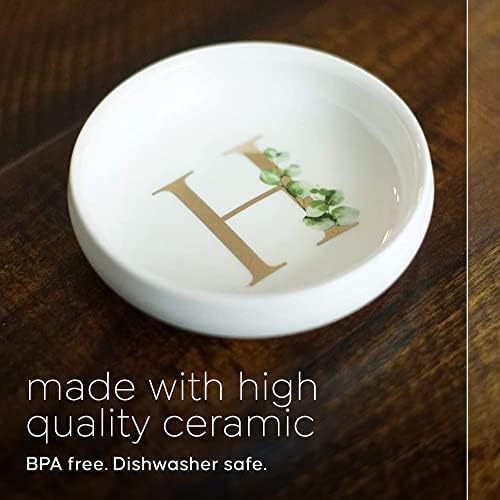 Trinket Tray Jewelry Dish with Monogrammed H in Gold Ring Holder - White Trinket Dish - Personalized Ring Dish or Jewelry Tray - Cedar & Ink (H) - Image 3