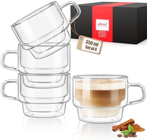 glastal 12oz Double-Wall Latte Espresso Macchiato Coffee Glasses Set of 4 by glastal