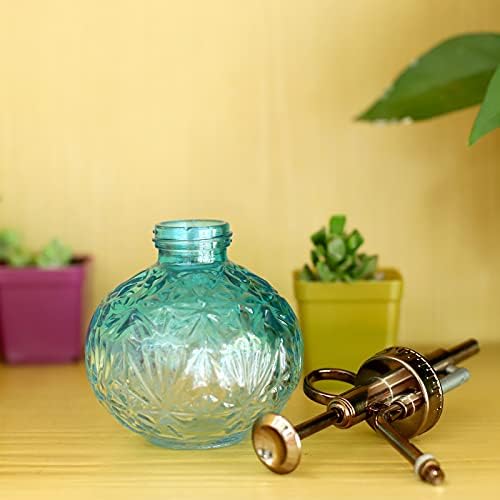 Hniuyun Glass Plant Mister Spray Bottle, 6.5inch Tall Vintage Round Spritzer with Bronze Plastic Top Pump for Watering Your Garden (Blue White Gradient) - Image 4