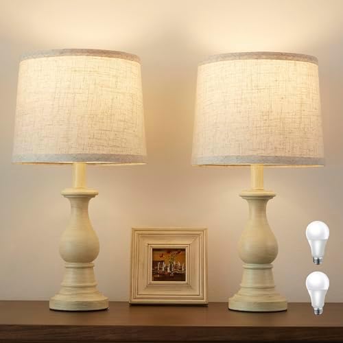 Table Lamps Set of 2, 18.5" Vintage Bedside Lamps for Bedroom Living Room by Hikczc