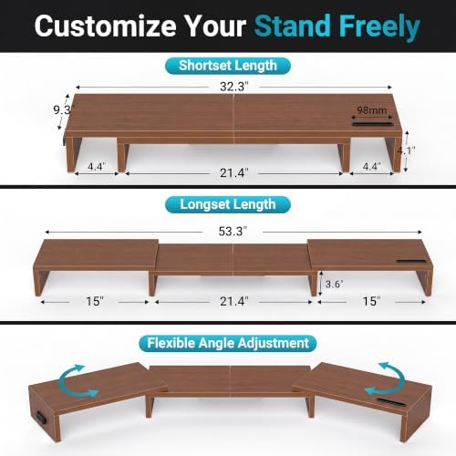 BONTEC Triple Monitor Stand Riser with Smartphone Holder, Walnut - Image 3