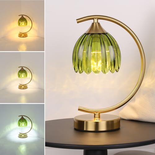 Shenmoyl Tulip Table Lamp, 5200mAh Cordless Touch Control Table Lamp with 3 Color Temps & Stepless Dimming, Rechargeable Battery Table Lamp for Living Room, Bedroom, Office, Shelf (Green Tulip) by Shenmoyl