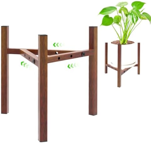 Airpark Adjustable Metal Plant Stand, Stable Plant Pot Flower Holder Indoor Outdoor Corner, Fit 8 9 10 11 12 inch Pots, Wood-Grain (Pot & Plant Not Included) by Airpark
