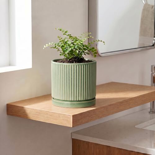 6 Inch Planter, Ceramic Plant Pots, Round Pots for Plants, Green - Image 3