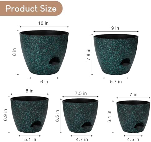 YNNICO Self Watering Plant Pots 10/9/8/7.5/7 inch for Indoor Plants - Image 2