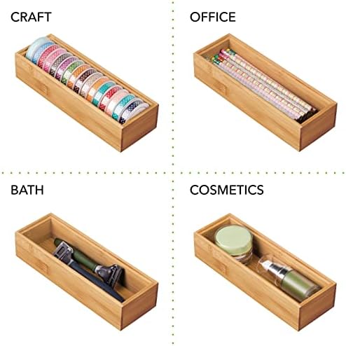 mDesign Wooden Bamboo Office Drawer Organizer Box Tray, Stackable Storage for Drawers, Cabinets, Shelves, Cubby, or Desktop, Hold Pens, Pencils, Supplies, Echo Collection, 2 Pack, Natural Wood Finish - Image 6