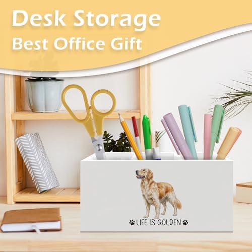 Golden Retriever Gifts Pen Pencil Holder, Dog Lover Gifts for Christmas Dog Lovers Women Girls, Inspirational Life Is Golden Wooden Pen Pencil Organizer for Home Office Bathroom Desk Decor - Image 2