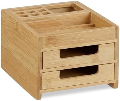 Relaxdays Bamboo Desk Organiser, Pen Holder, Desk Box Drawers, H x W x D: 9.5 x 12.5 x 15 cm, Natural - Image 6