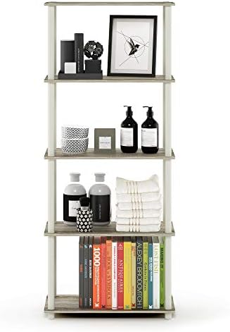 Furinno TURN-N-TUBE Storage Shelves, 5-Tier Book Shelf, Corner Shelf, Toolless Open Shelves, for Organization and Storage, Living Room, Garage, Home Office, Sonoma Oak - Image 5