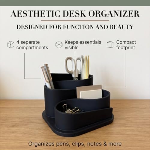 OAKOA Black Modern Desk Organizer - Minimalist Desk Accessories Pen Holder - Image 3