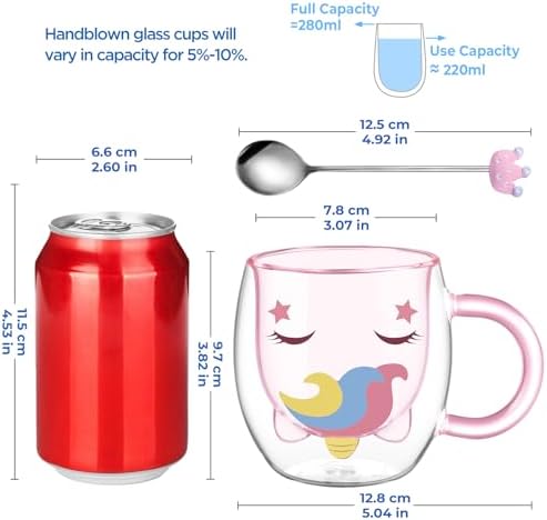 ecooe Cute Unicorn Mug Double Walled Glass Mug 9.4oz Coffee Milk Tea Cup - Image 2