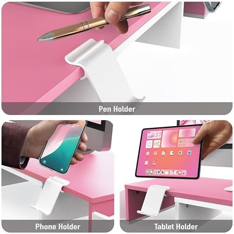 Simple Houseware Desk Dual Monitor Stand Riser with Drawer, Pink - Image 4