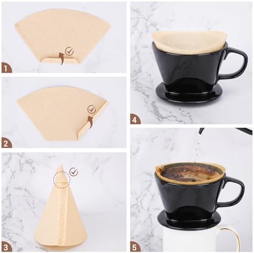 Segarty Pour Over Coffee Maker Set, Single Cup Black Ceramic Coffee Dripper with 200PCS Size #2 Cone Filter Paper, Slow Drip Pourover Brewer for Home Office Travel Camping - Image 4