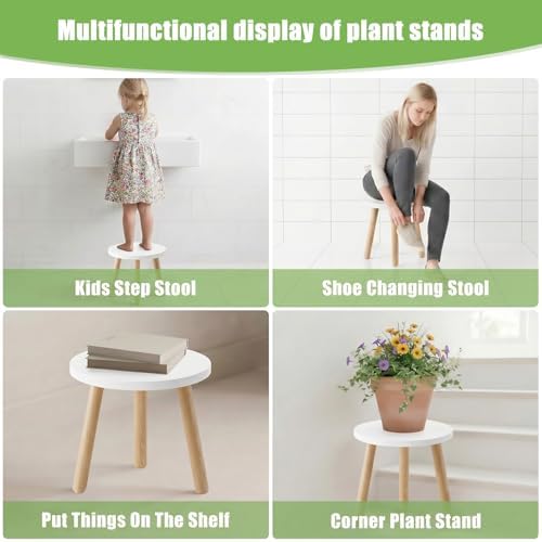 Wood Plant Stands Indoor, White Plant Stand Modern Plant Table for Large Plants, Wooden Plant Stool, Tall Plant Holder Small Round Side for Living Room, Balcony, Office (1 Pack) - Image 6