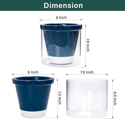 D'vine Dev Self-Watering Blue Terracotta Planter Pot, 8 in, 37-X-C-4 - Image 2