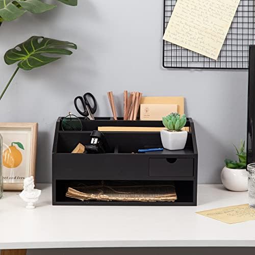 Wood Desk Drawer Organizers with File Organizer Pen holder Office Decor combo for Desk Organization Home can arrange office supplies such as calculators scissors pens note papers, etc. (black) - Image 4
