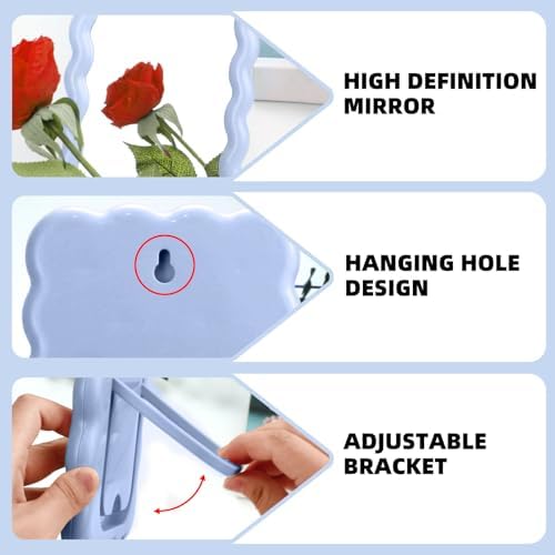 Wave Table Desk Vanity Makeup Mirror Small Make Up Office Mirror Blue - Image 4
