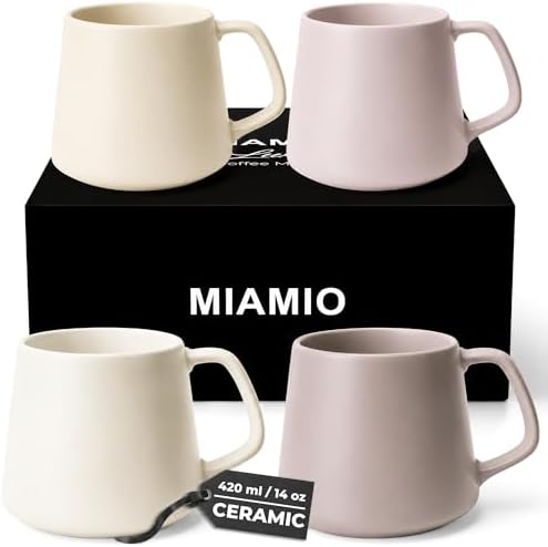 MIAMIO - Coffee Mugs Set of 4, Ceramic, Large (14oz) - Luxe (Cream Rose) by MIAMIO
