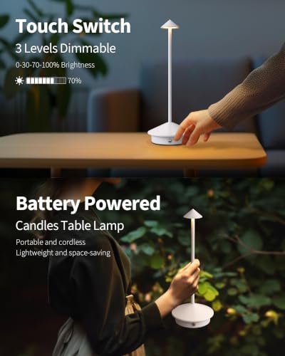 Modern Cordless Table Lamp Set of 2, White Portable LED Desk Lamps - Image 4