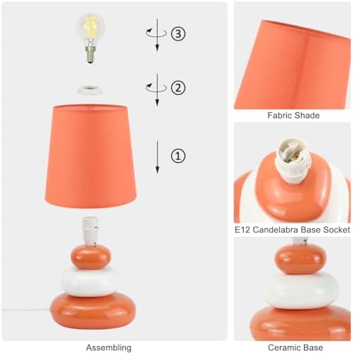 LULE Orange Small Table Lamp for Living Room as Bedside Table Lamp for Bedroom,Modern Ceramic Kids Night Table Lamp,Φ6.5×H12.2IN,Bulb Excluded - Image 6