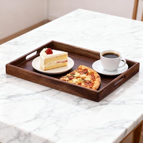 Wooden Serving Tray with Handles, Wood Decorative Trays for Coffee Table Tray, Rectangular Food Trays for Party Platters, Breakfast in Bed, Couch, Ottoman, Dinner, Appetizers, Decor(15.7x11.8x1.6) - Image 6