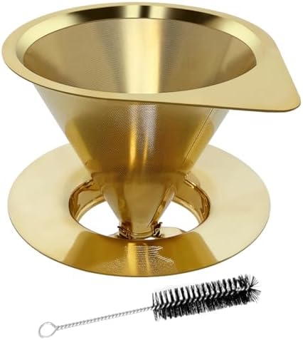 LHS Pour Over Coffee Dripper Reusable Coffee Filter Paperless Coffee Filter Stainless Steel Pour Over Coffee Maker Cone Coffee Dripper for 1-2 Cup,Gold by LHS