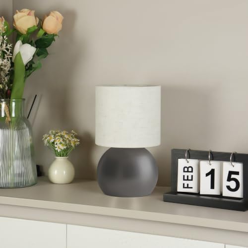Modern Small Table Lamp with Grey Metal Base and Linen Shade, 6.2X6.2X10.4 Inch Nightstand Light for Bedroom, Living Room, Desk, Dorm by LAMP