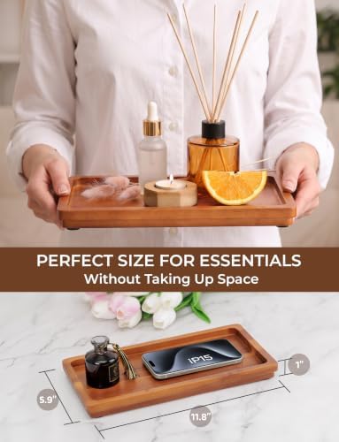 Demigo Bathroom Vanity Tray, Natural Acacia Organizer Tray, 11.8 x 5.9 in - Image 3