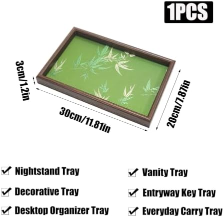 Bamboo Embroidered Decorative Tray 11.8 inch, Boho Catchall Tray, Green - Image 2