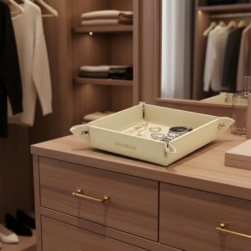 UnionBasic Small Valet Tray, Jewelry Tray for Rings Watches Earrings, Entryway Catchall Caddy for Coins Keys Change, Nightstand Bedside Valet Holder, Trays for Electronic Gadgets, Pale Gold - Image 5