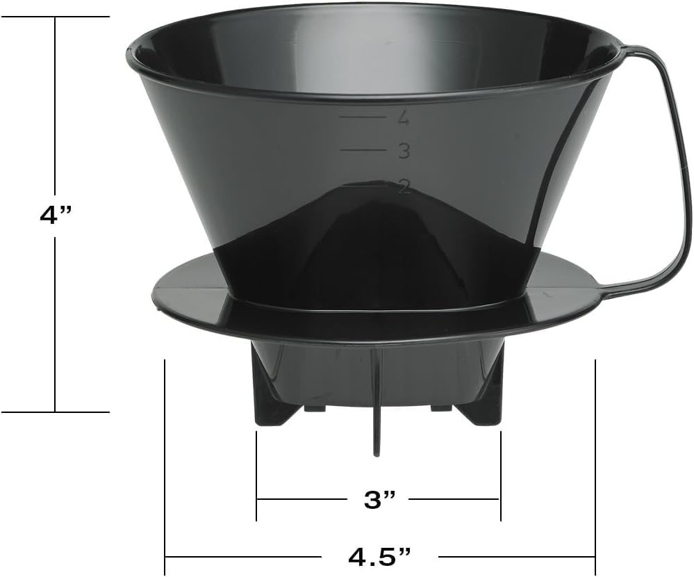 Fino Pour-Over Coffee Brewing Filter Cone, Number 4-Size, Black, Brews 8 to 12-Cups - Image 3
