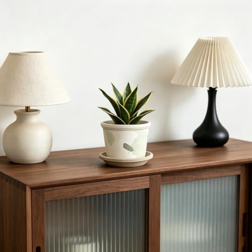 3.3 Inch Small Ceramic Planter Pot with Drainage Hole and Saucer, Artistic Spotted Flower Pot for Indoor Succulent Plants, Home Office Desk Decor(White&Green) - Image 6