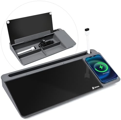 Varhomax Glass Desk Whiteboard with Wireless Charger, Desktop Organizer by Varhomax