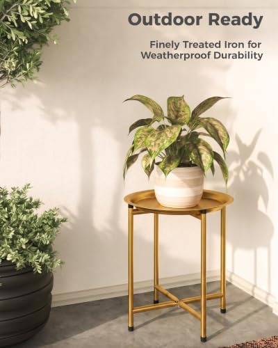 Bamworld Plant Stand Indoor Tall Plant Table Outdoor Plant Stool Black Gold - Image 3