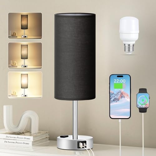 Fenmzee Black Bedside Lamp for Bedroom, Dimmable Touch, USB A+C, AC Outlet by Fenmzeelighting