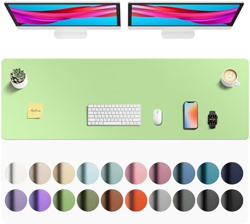 Aothia Faux Leather Desk Mat - Non-Slip PU Leather Desk Blotter, Waterproof Writing Surface, Large Desk Pad for Office & Home (Foam Green, 55" x 17") by AothiaSimpleNaturalUnique