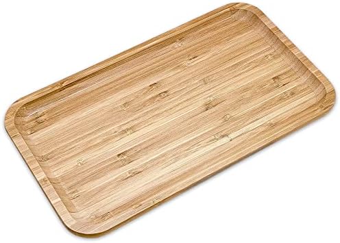 Bam&Boo Bamboo Serving Tray Natural Minimalist Rectangular (13.6” x 7.8" x 0.8") Coffee, Tea, Food, Drinks, Storage, Decor for Home, Kitchen, Bathroom by BamBoo