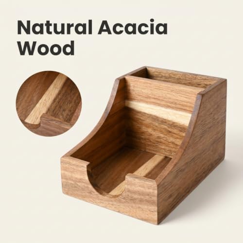 Acacia Wood Pen Pencil Holder 3x3 Inch Sticky Note Organizer - Image 3