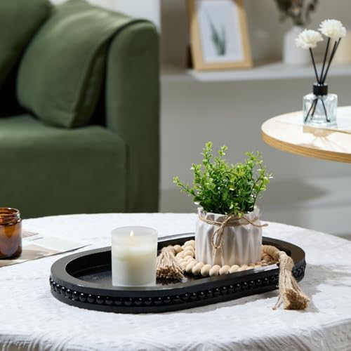 Decorative Oval Black Wood Tray for Coffee Table Home Decor - Image 5
