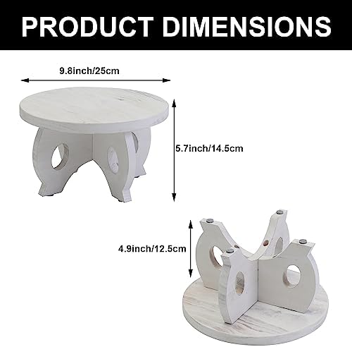 Small Wooden Plant Stand Indoor, 10-Inch Round Pine Wood Plant Riser and Display Pedestal for Tabletop, Countertop and Home Decor, Whitewashed - Image 2