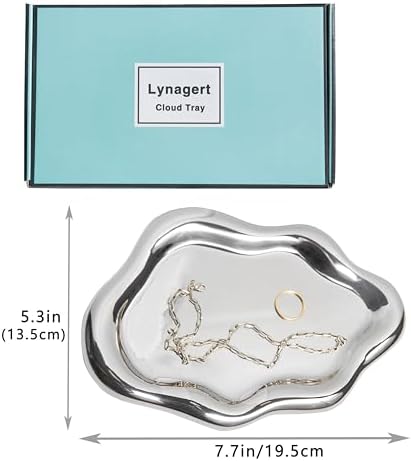 Lynagert Cloud Trinket Dish, Chubby Jewelry Tray, Ceramic Jewelry Ring Trinket Dish for Rings Earrings Necklace Organizer, Mother's Day Thanksgiving Christmas Birthday Bridesmaid Gifts (Silver) - Image 5