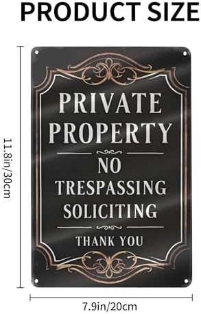 Vintage-Style "Private Property - No Trespassing Soliciting" Sign - Black With Ornate Golden Borders 8x12 Inch - Image 2