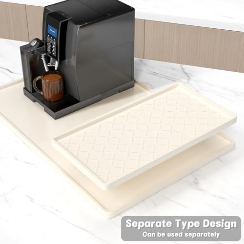Rnivvi Silicone Coffee Mat, 16" x 24" Waterproof Raised Edge Coffee Bar Mats for Espresso Machine Station Accessories, Heat Resistant Detachable Dish Drying Pad for Kitchen Counter, Dish Rack, Beige - Image 3