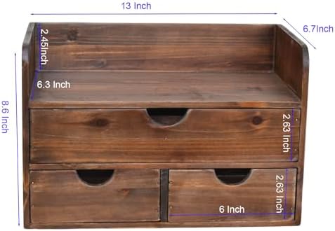 Brown Wooden 3 Drawer Desk Organizer with Shelf, Mail Rack Vanity Storage - Image 2
