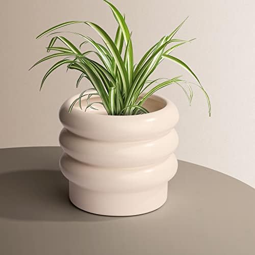 Ceramic Plant Pot, 6 Inch White Ceramic Planter with Drainage Holes - Image 3